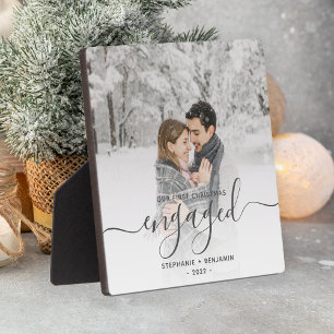 Eerste kerst verloofd aangepaste foto grijs schrif fotoplaat