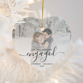 Eerste kerst verloofd aangepaste foto grijs schrif keramisch ornament
