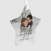 Eerste kerst verloofd aangepaste foto grijs schrif ornament (voorkant)