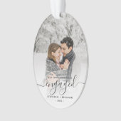 Eerste kerst verloofd aangepaste foto grijs schrif ornament (voorkant)