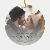 Eerste kerst verloofd aangepaste foto grijs script keramisch ornament (Voorkant)