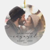 Eerste kerst verloofd aangepaste foto grijs script keramisch ornament (Achterkant)