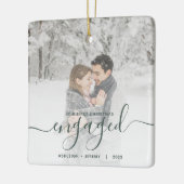 Eerste kerst verloofd aangepaste foto groen schrif keramisch ornament (Links)