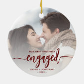 Eerste kerst verloofd aangepaste foto rode script keramisch ornament (Achterkant)