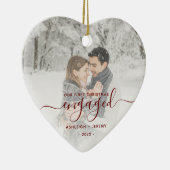 Eerste kerst verloofd aangepaste foto rode script keramisch ornament (Rechts)