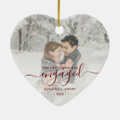 Eerste kerst verloofd aangepaste foto rode script keramisch ornament (Achterkant)