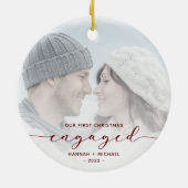Eerste kerst verloofd aangepaste foto rode script keramisch ornament (Achterkant)