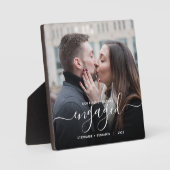 Eerste kerst verloofd aangepaste foto witte script fotoplaat (Voorkant)