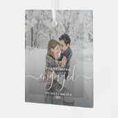 Eerste kerst verloofd aangepaste foto witte script glas ornament (Voorkant links)