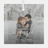 Eerste kerst verloofd aangepaste foto witte script glas ornament (Voorkant)