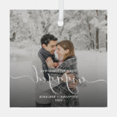 Eerste kerst verloofd aangepaste foto witte script glas ornament (Achterkant)