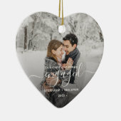Eerste kerst verloofd aangepaste foto witte script keramisch ornament (Rechts)