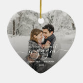 Eerste kerst verloofd aangepaste foto witte script keramisch ornament (Achterkant)