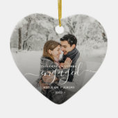 Eerste kerst verloofd aangepaste foto witte script keramisch ornament (Voorkant)