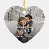 Eerste kerst verloofd aangepaste foto witte script keramisch ornament (Achterkant)