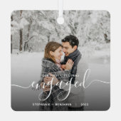 Eerste kerst verloofd aangepaste foto witte script metalen ornament (Achterkant)