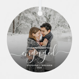Eerste kerst verloofd aangepaste foto witte script metalen ornament