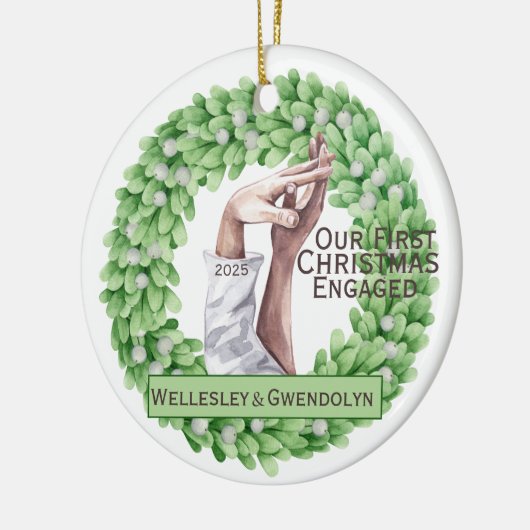 Eerste kerst verloofd eucalyptus Ornament (Links)