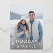 Eerste kerst verloofd foto blauw folie feestdagenkaart (Voorkant)