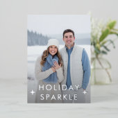 Eerste kerst verloofd foto blauw folie feestdagenkaart (Staand Voorkant)