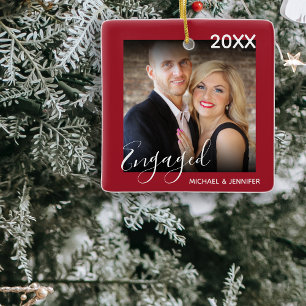 Eerste kerst verloofd Foto Kerstboom Keramisch Ornament