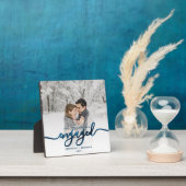 Eerste kerst verloofd foto metaalblauwe script fotoplaat (Insitu)