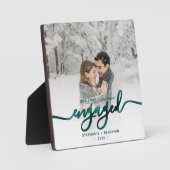 Eerste kerst verloofd foto tealblauw script fotoplaat (Voorkant)