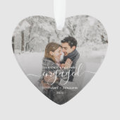 Eerste kerst verloofd foto wit script hart ornament (voorkant)
