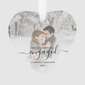 Eerste kerst verloofd foto zwart script hart ornament (voorkant)