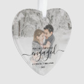 Eerste kerst verloofd foto zwart script hart ornament (voorkant)