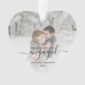 Eerste kerst verloofd foto zwart script hart ornament (achterkant)