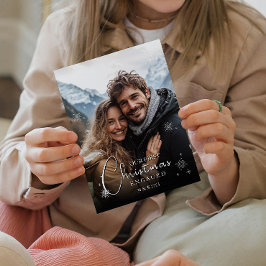 Eerste kerst verloofd gelukkig paar foto afdrukken