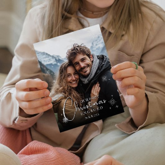 Eerste kerst verloofd gelukkig paar foto afdrukken