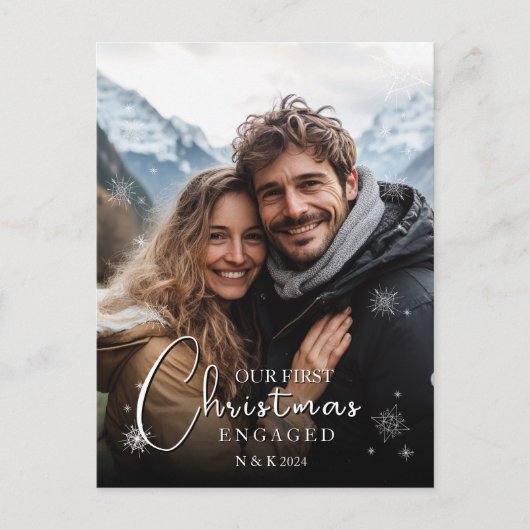 Eerste kerst verloofd gelukkig paar foto briefkaart (Voorkant)