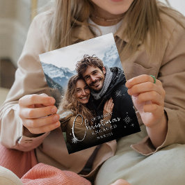 Eerste kerst verloofd gelukkig paar foto briefkaart