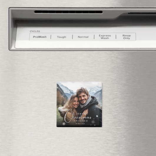 Eerste kerst verloofd gelukkig paar foto magneet (Insitu (Vaatwasser))