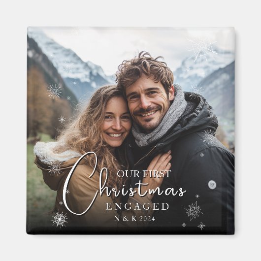 Eerste kerst verloofd gelukkig paar foto magneet (Voorkant)