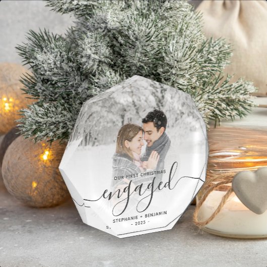 Eerste kerst verloofd grijs script foto blok