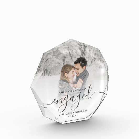 Eerste kerst verloofd grijs script fotoblok (Links)