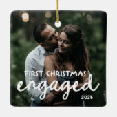Eerste kerst verloofd | Handgetekende lettertypogr Keramisch Ornament (Achterkant)