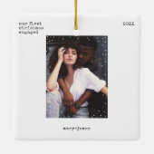 Eerste kerst verloofd | Minimale schrijfmachinefot Keramisch Ornament (Achterkant)