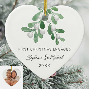 Eerste kerst verloofd mistletoe foto keramisch ornament