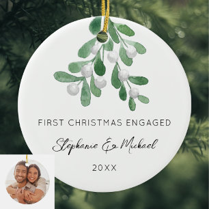 Eerste kerst verloofd mistletoe foto keramisch ornament