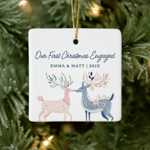 Eerste kerst verloofd of getrouwd herten in liefde keramisch ornament