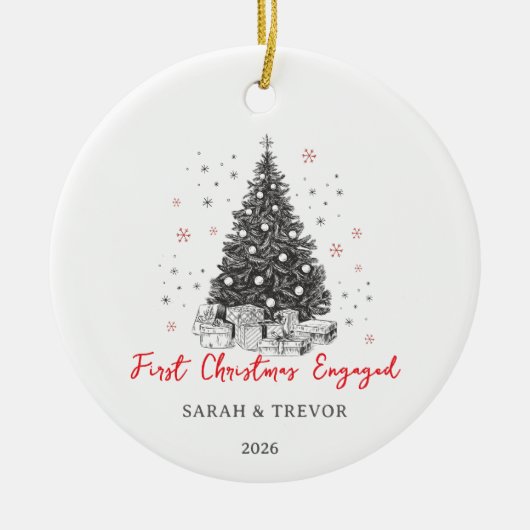 Eerste kerst verloofd op maat zwart en wit keramisch ornament (Voorkant)