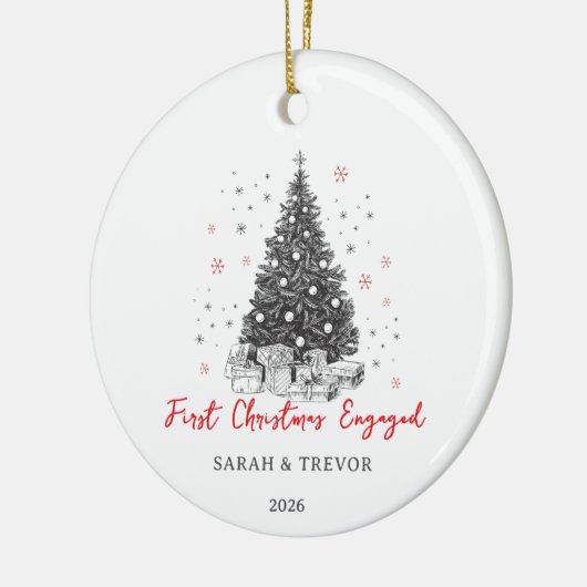 Eerste kerst verloofd op maat zwart en wit keramisch ornament (Links)