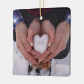 Eerste kerst verloofd paar foto elegant keramisch ornament (Links)