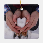 Eerste kerst verloofd paar foto elegant keramisch ornament (Voorkant)