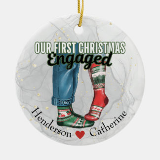 Eerste kerst verloofd paar in Sokken Keramisch Ornament