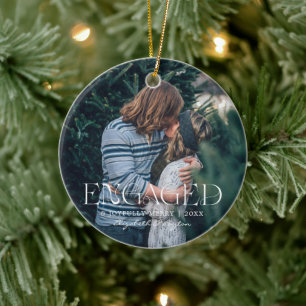 Eerste kerst verloofd   sentimentele foto keramisch ornament